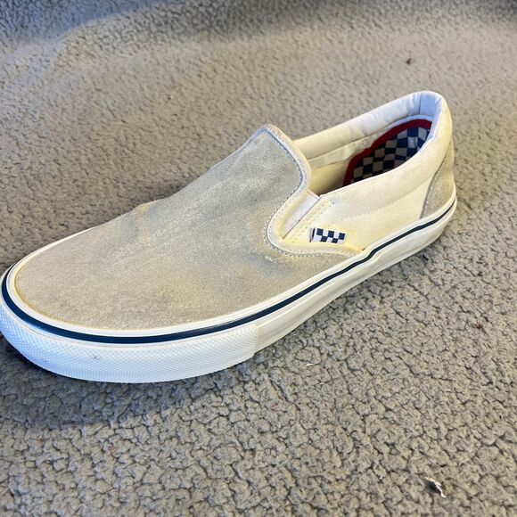 Vans Slip-On Skate Shoe Mens 10 Beige Suede Canvas Sneakers 500714 NO INSOLES - Picture 1 of 8